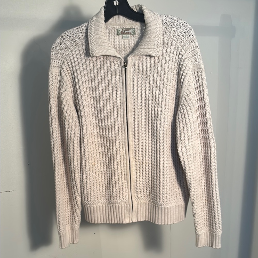 Tommy Bahama Beige Knit Zip-Up Cardigan